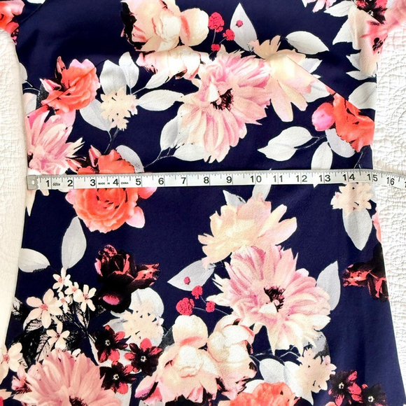 Eliza J Navy Blue Floral Bell Sleeve Mini Dress Size 2 Fit & Flare Party - Picture 13 of 15